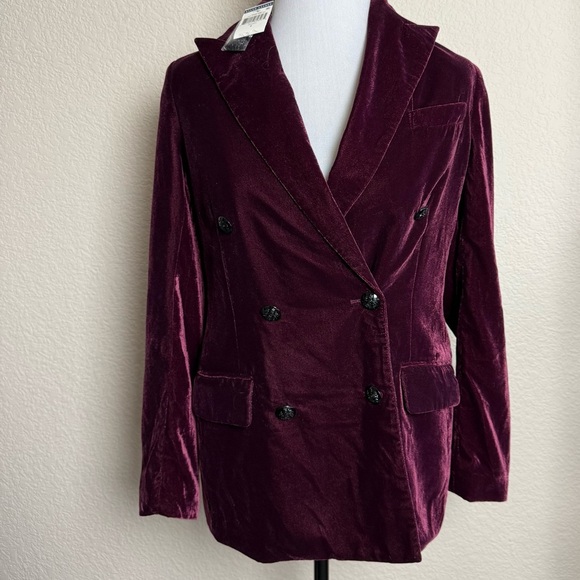 Ralph Lauren Velvet Blazer 2 Chianti Double Breasted Button Jacket Womens NWT - Picture 2 of 13